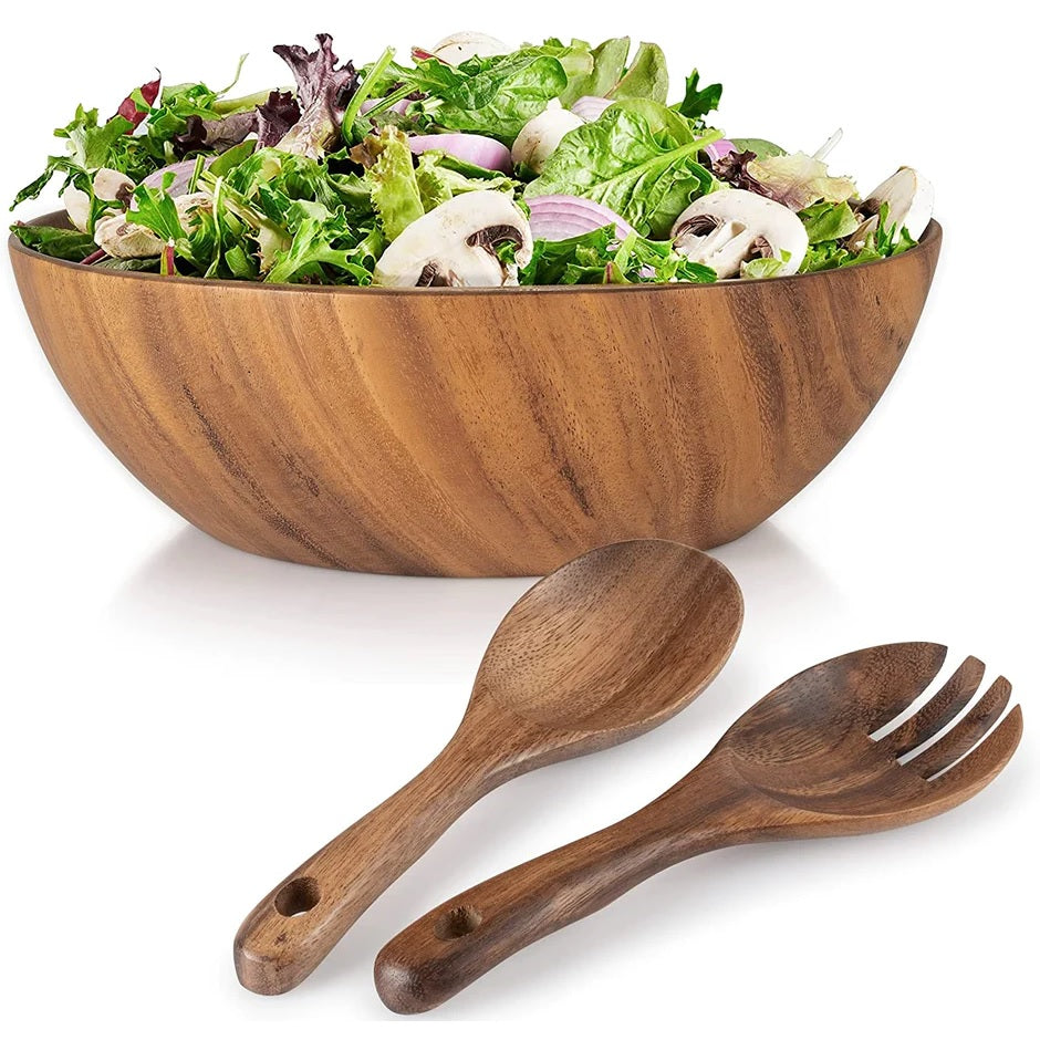 Acacia Wooden Salad Bowl Set, Large wooden salad bowl, Salad Mixing Bo –  insunen