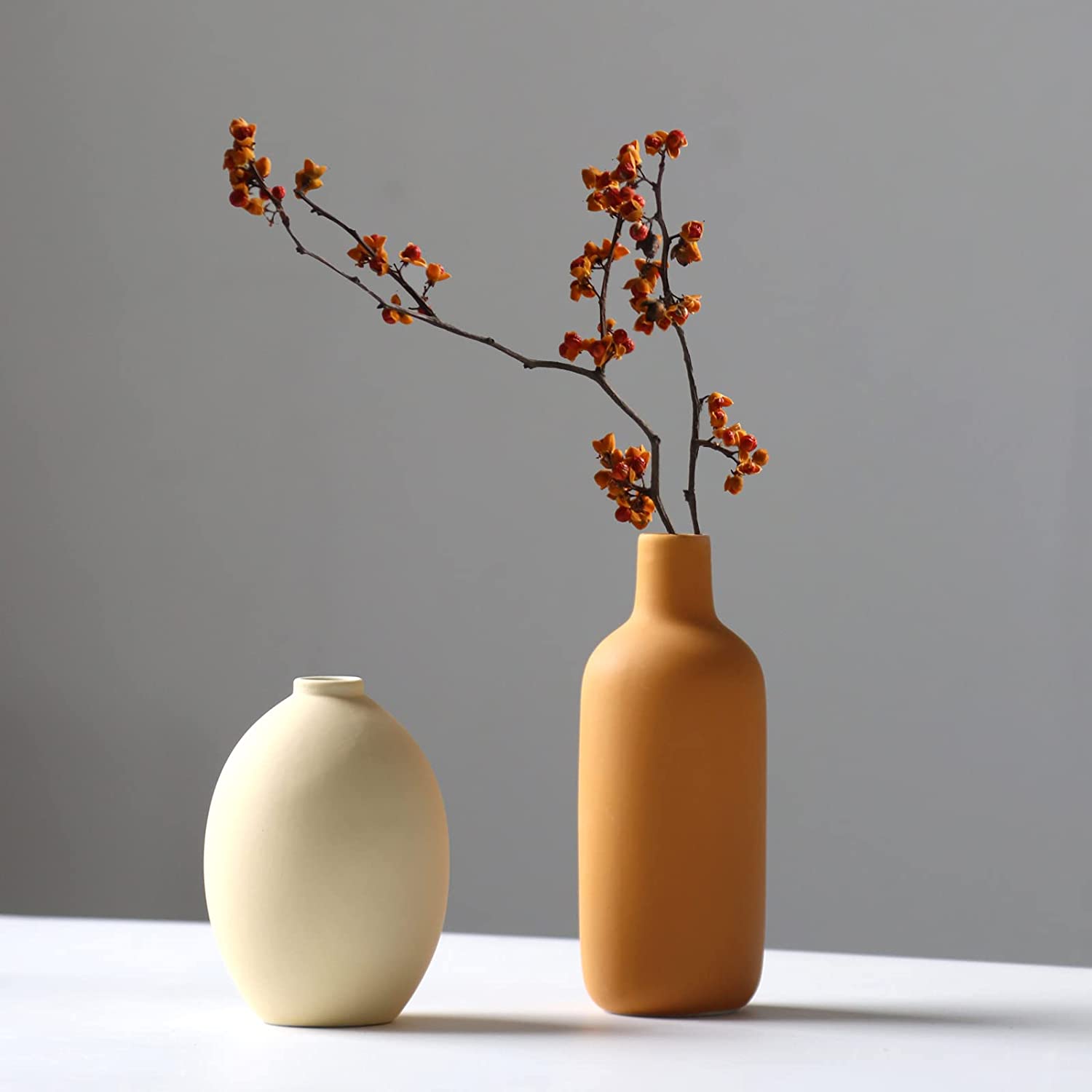 Ceramic Vase Set of 3Minimalistic Style Flower Vases Rustic Home Decor -  Beige