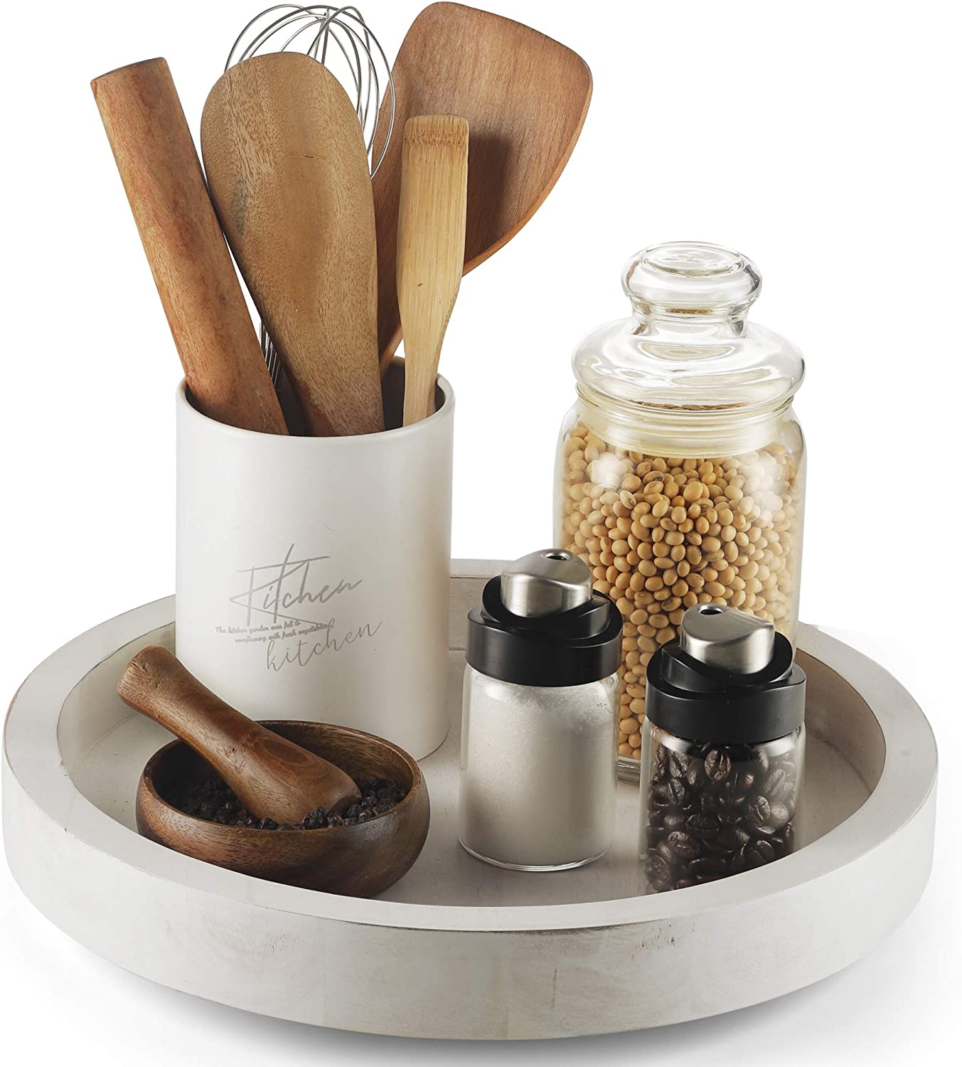 Made Easy Kit Spice and Seasoning Jar Carousel Organizer with Pestle and Mortar (Black)